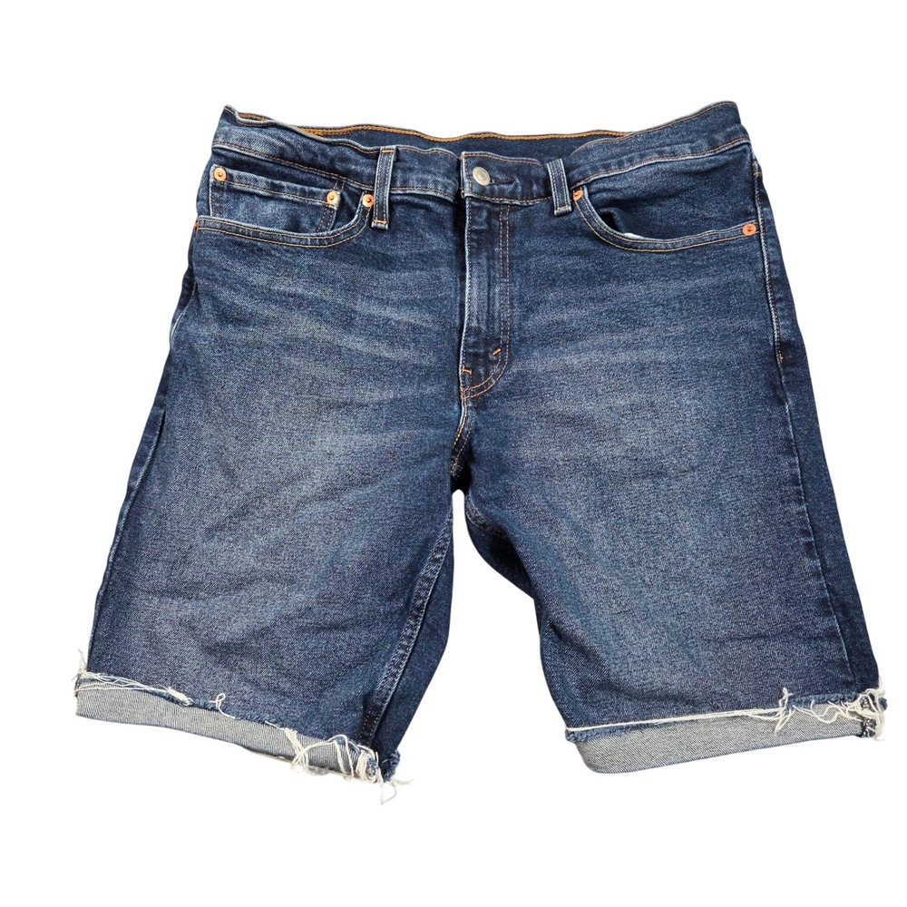 Levis 511 Slim Fit Denim Shorts Mens 34 Blue Dark Wash Cut Off Frayed Hem